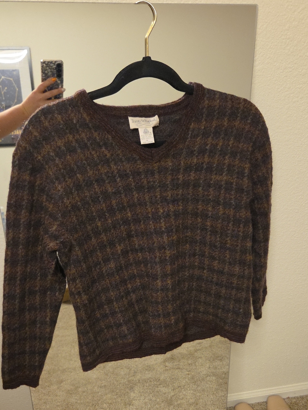 Tticot St Raphael Brown Plaid Crewneck Sweater